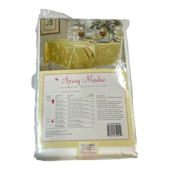 Spring Meadow Butterfly Damask Tablecloth 60x84 Oblong Rectangle Ivory Jacquard - Picture 3 of 4